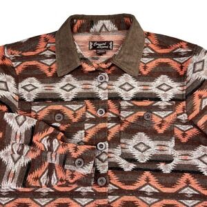 Cowgirl Legend Womens Southwestern Aztec Shacket Brown Corduroy Collar Large